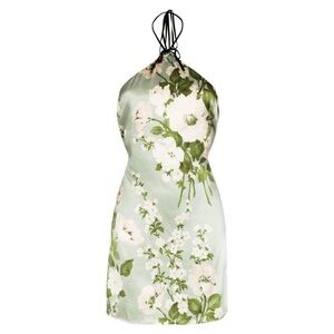 Reformation Floral Halter Mini Dress - Green and White
